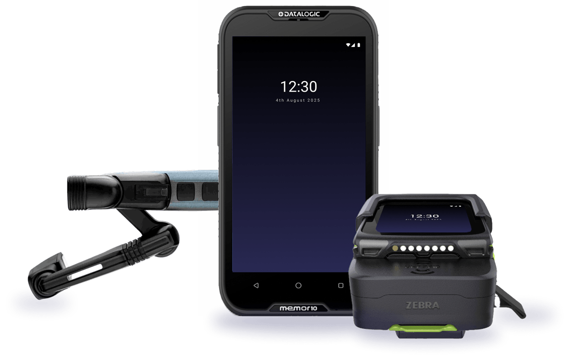 Image showing various custom Android builds and rugged AOSP devices (handheld terminal, scanner, wearable), demonstrating built-in AOSP support and management capabilities.
