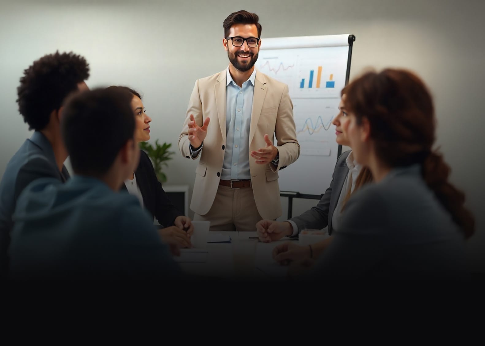 A Hexnode service partner, smiling, guides a customer through the technical aspects of Hexnode onboarding and configuration.