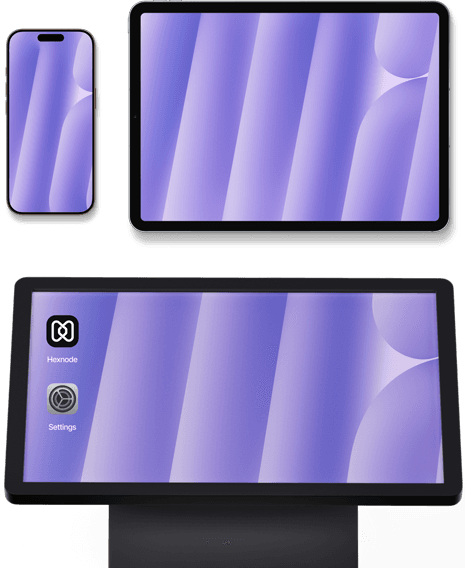 Visual of a smartphone, tablet, and commercial display screen locked down in kiosk mode for robust Kiosk Management solutions.