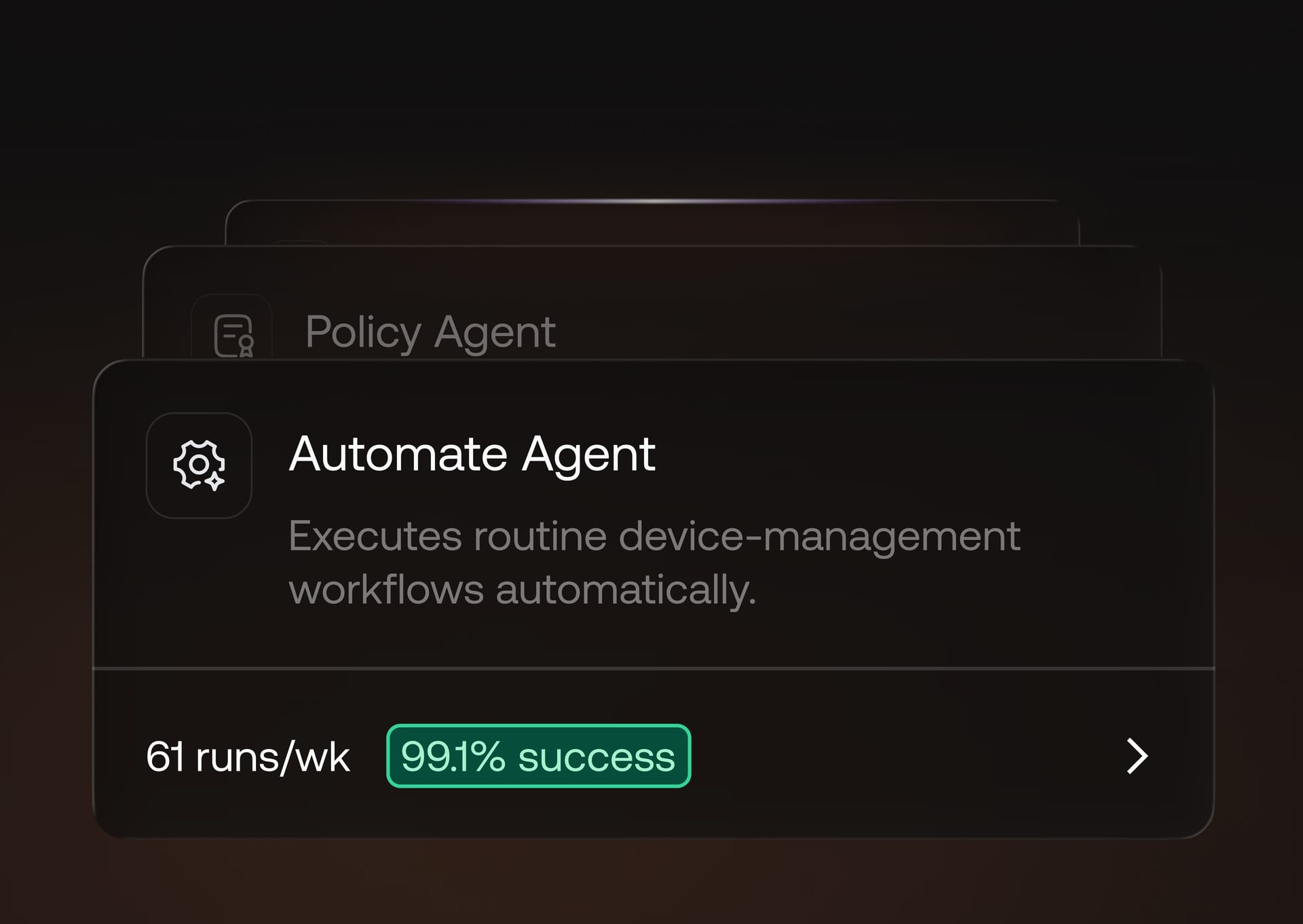 Hexnode Synapse dashboard displaying agent activity, action status, and centralized audit records.