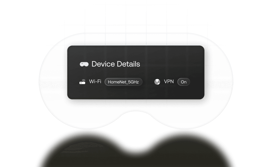 A transparent interface showing 'Device Details' with Wi-Fi, Hotspot, and VPN status icons.