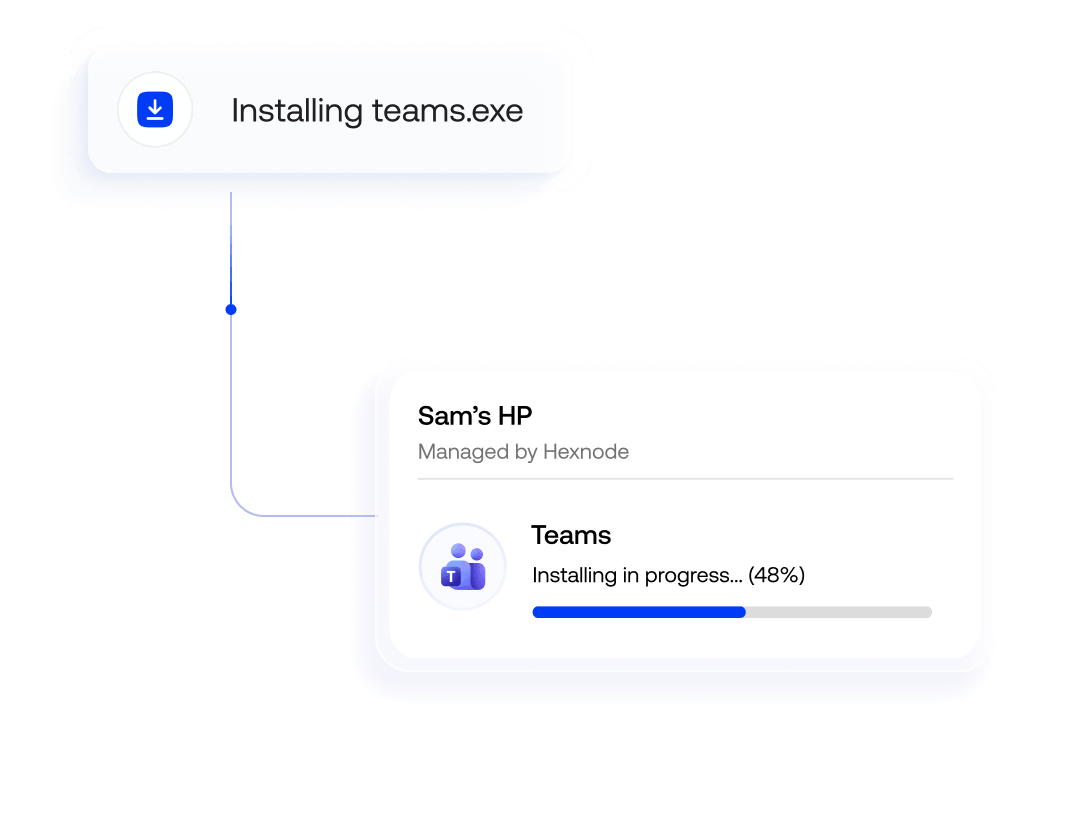 Hexnode UEM remotely installing EXE applications on a Windows device while controlling unauthorized app installations.