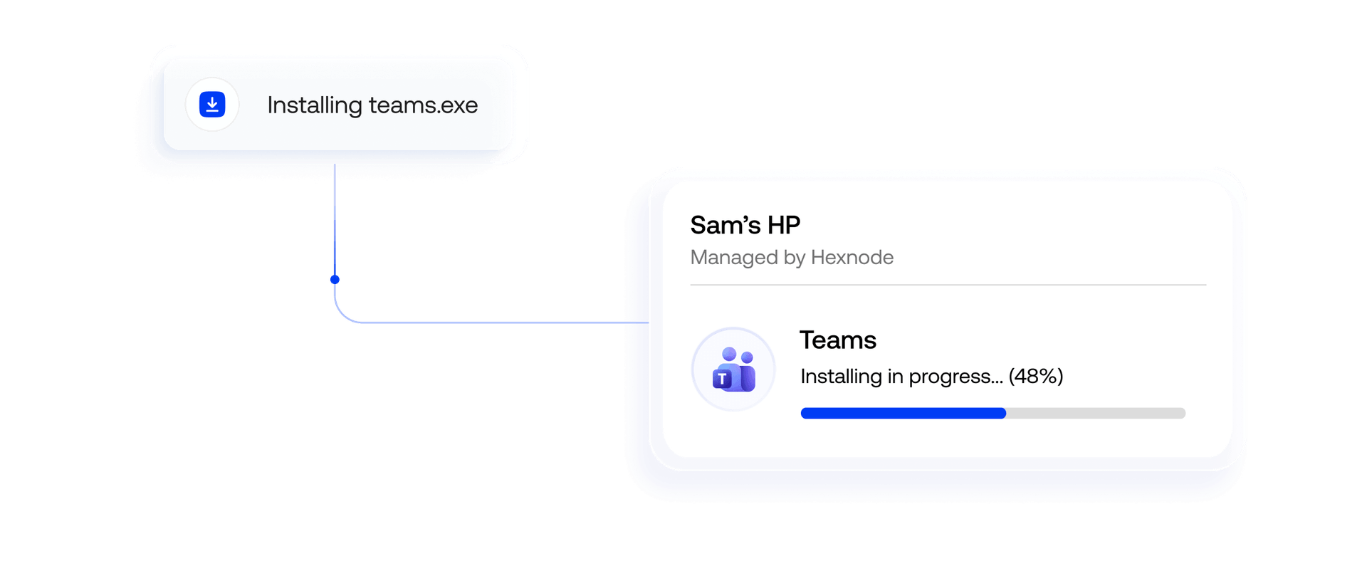 Hexnode UEM remotely installing EXE applications on a Windows device while controlling unauthorized app installations.