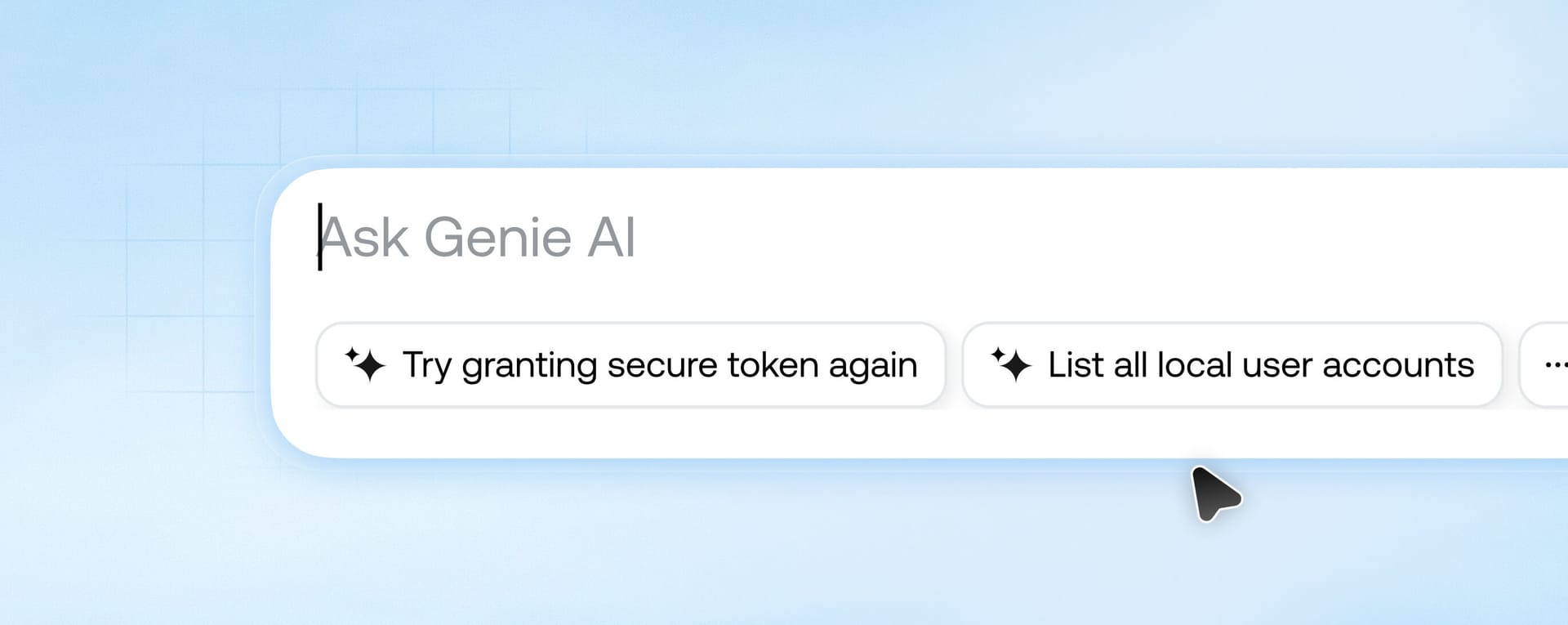 Hexnode Genie AI natural language command bar prompting administrative security suggestions inside a unified endpoint management system dashboard.