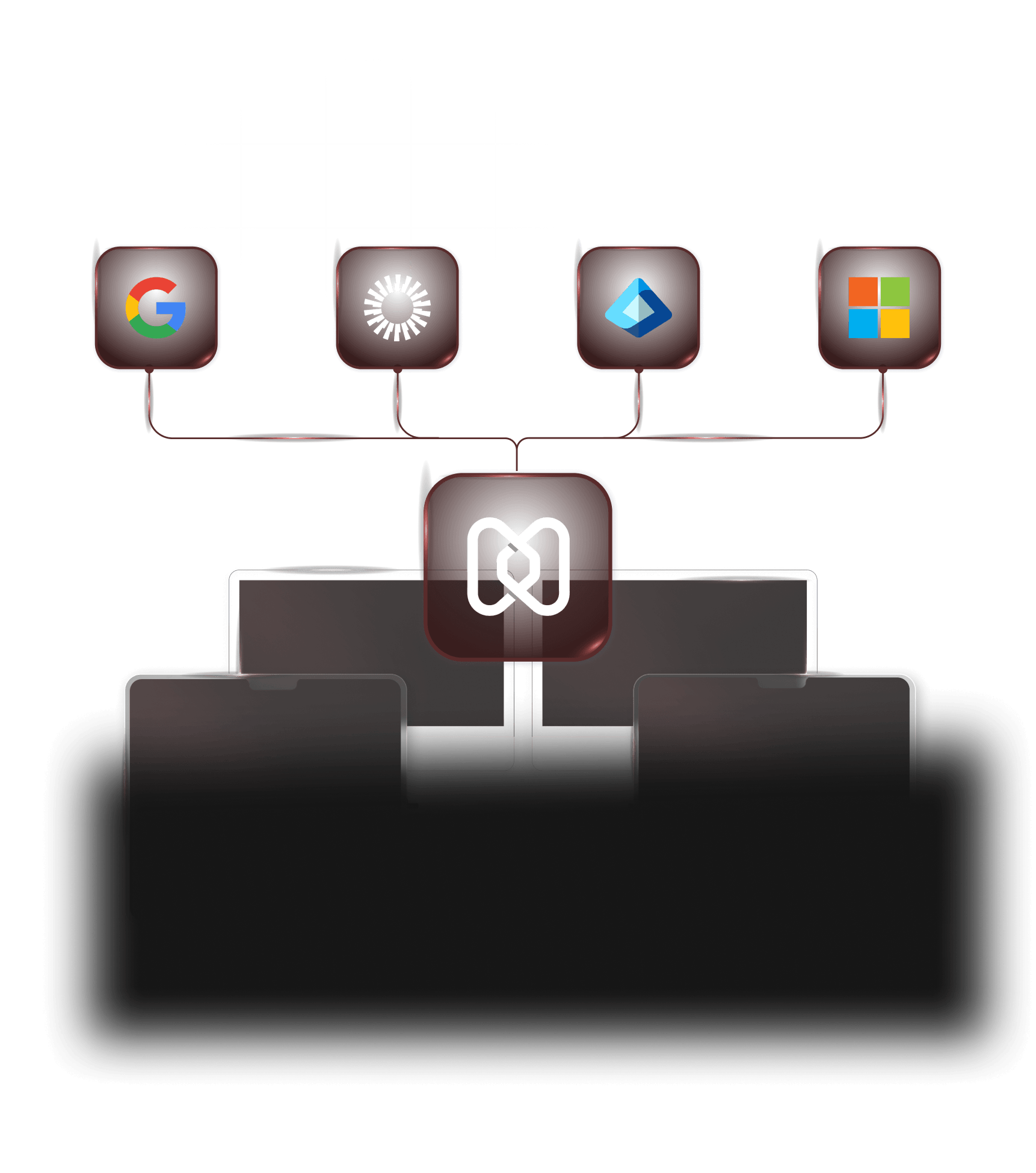 Hexnode UEM connecting to Google Workspace, Okta, Microsoft Entra ID and Microsoft 365 for Apple MDM compliance and AD integration