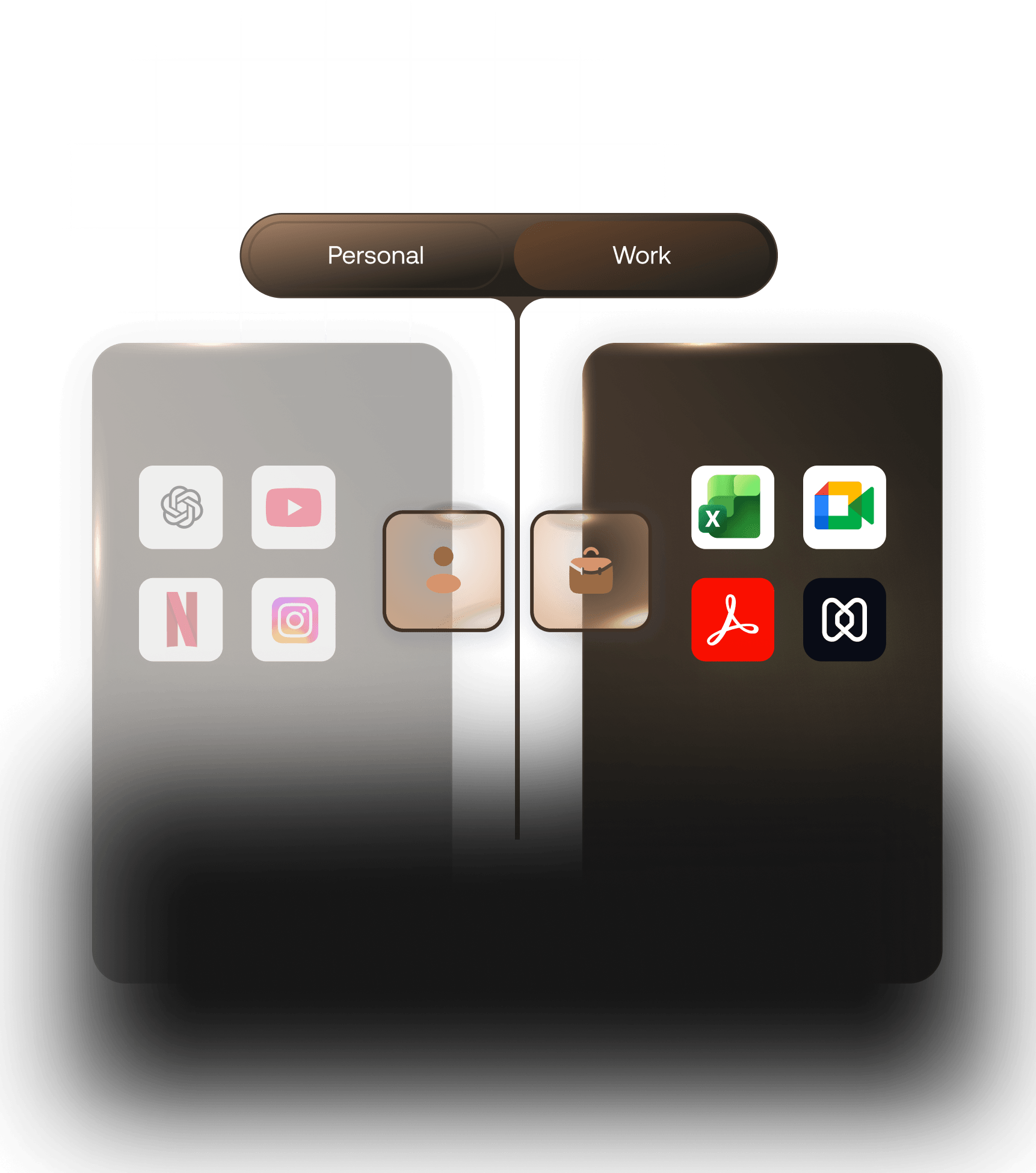 Hexnode Apple MDM corporate and BYOD device support showing work and personal data separation on a managed iPhone