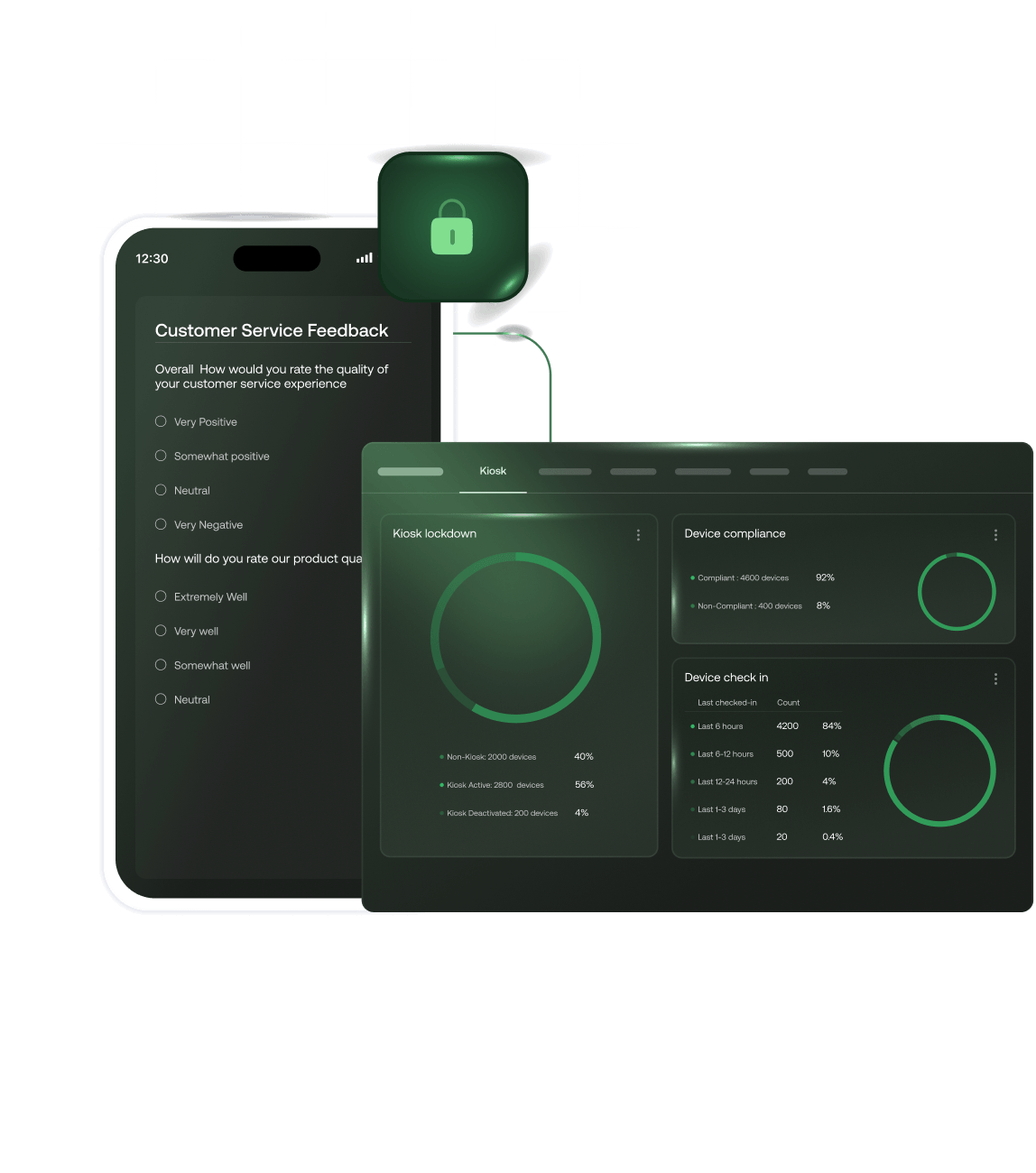 Hexnode Apple MDM kiosk lockdown restricting an iPad to a single app with device controls locked via the Hexnode console