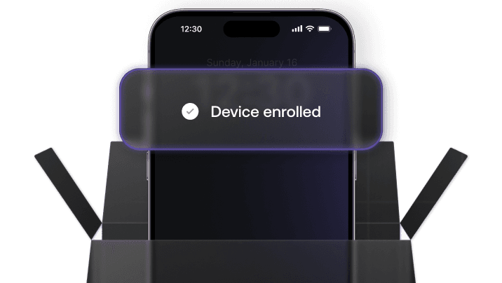 Illustration of zero-touch Apple device enrollment using Hexnode UEM, enabling effortless onboarding through automated workflows.