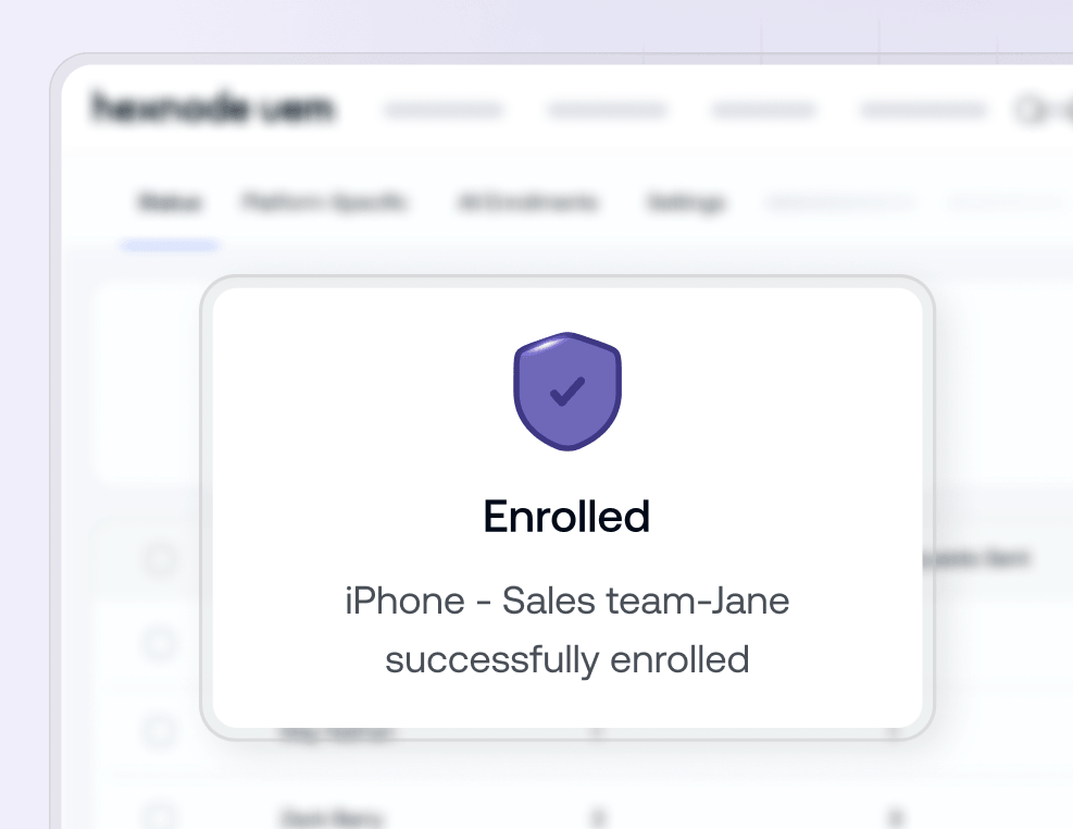 Hexnode Apple MDM free trial sign-up showing apple device enrollment success on the Hexnode UEM dashboard