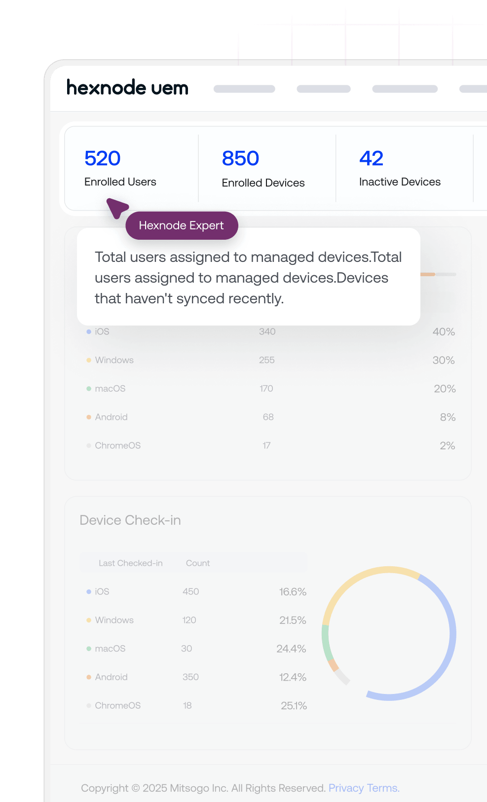 Hexnode Apple MDM expert-led product walkthrough demo showing Hexnode UEM device dashboard with dedicated solutions engineer