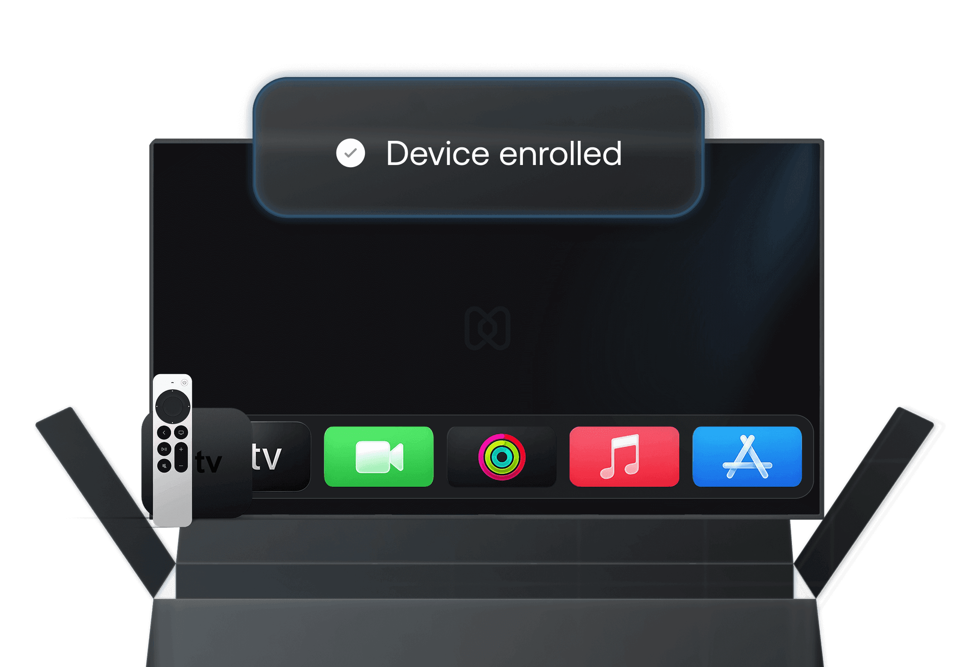 Apple TV completing zero-touch enrollment through Hexnode, enabling automated setup and supervision at scale.