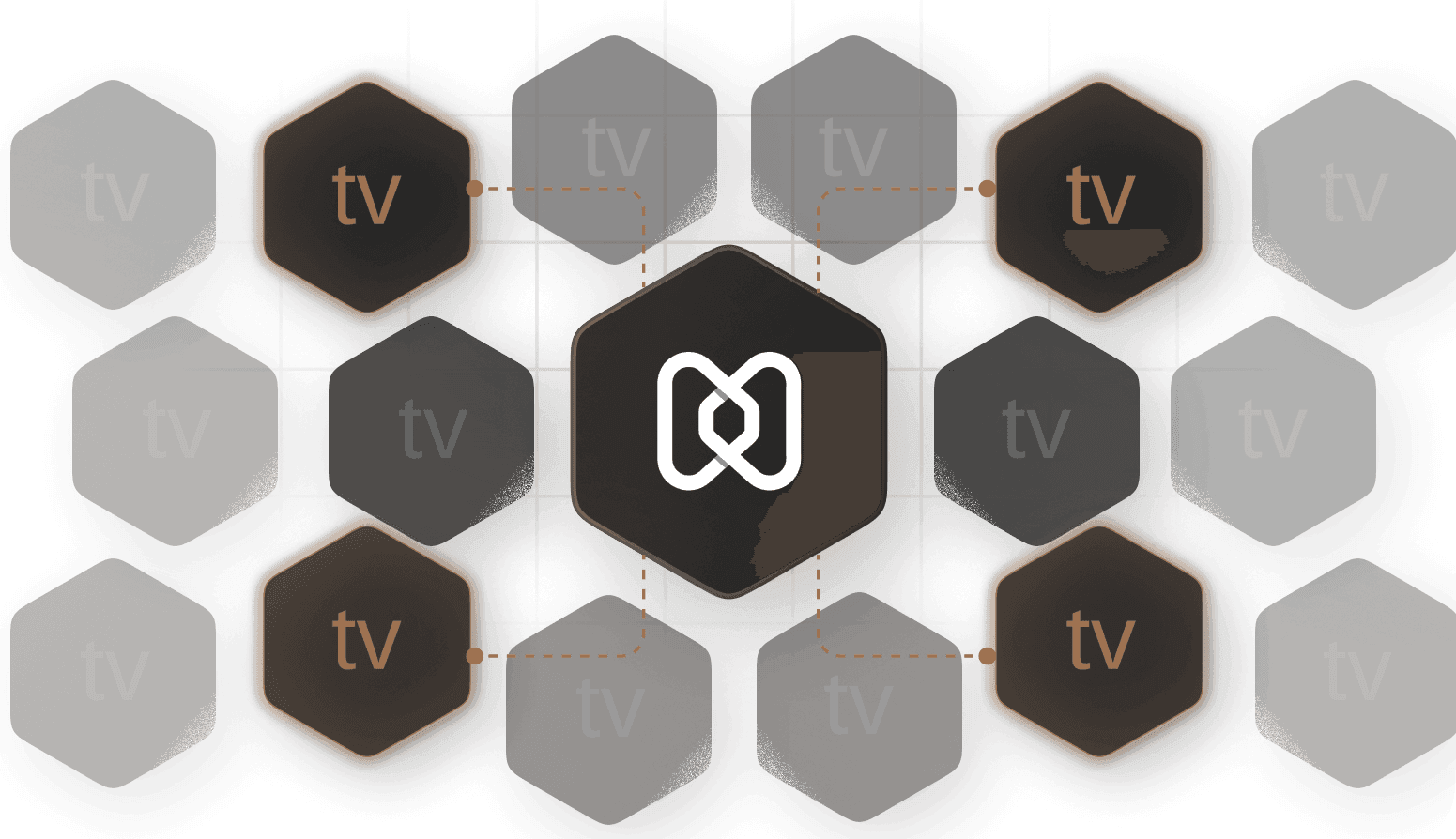 Network-style illustration showing scalable Apple TV management across multiple locations from a single Hexnode console.