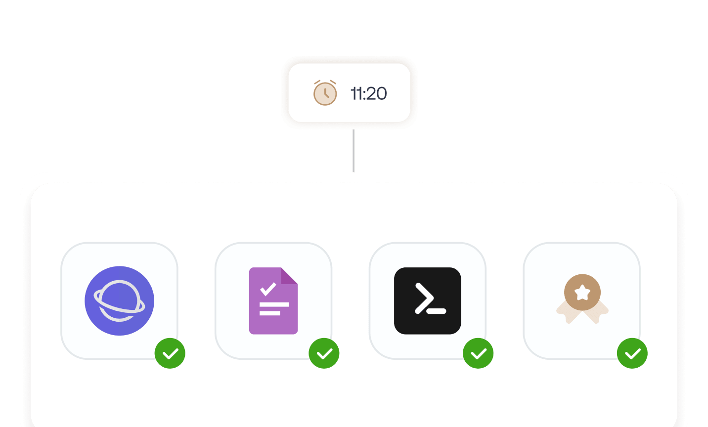 Interface showing scheduled deployment of applications, scripts and configurations with automated delivery status indicators across managed devices.