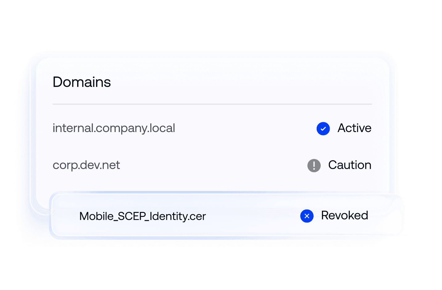 A configuration menu displaying domain exception rules for Apple Certificate Transparency scans.