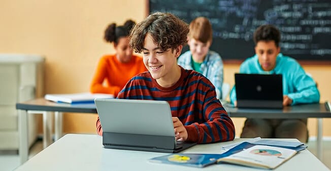 Student Chromebook managed with Hexnode, enabling secure browsing policies and classroom-ready ChromeOS devices