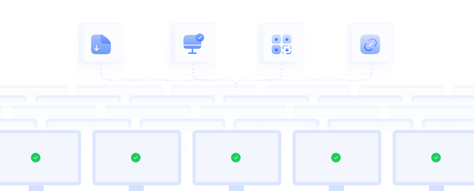 Hexnode UEM visual of bulk device enrollment provisioning entire fleets with zero-touch and QR-based methods.