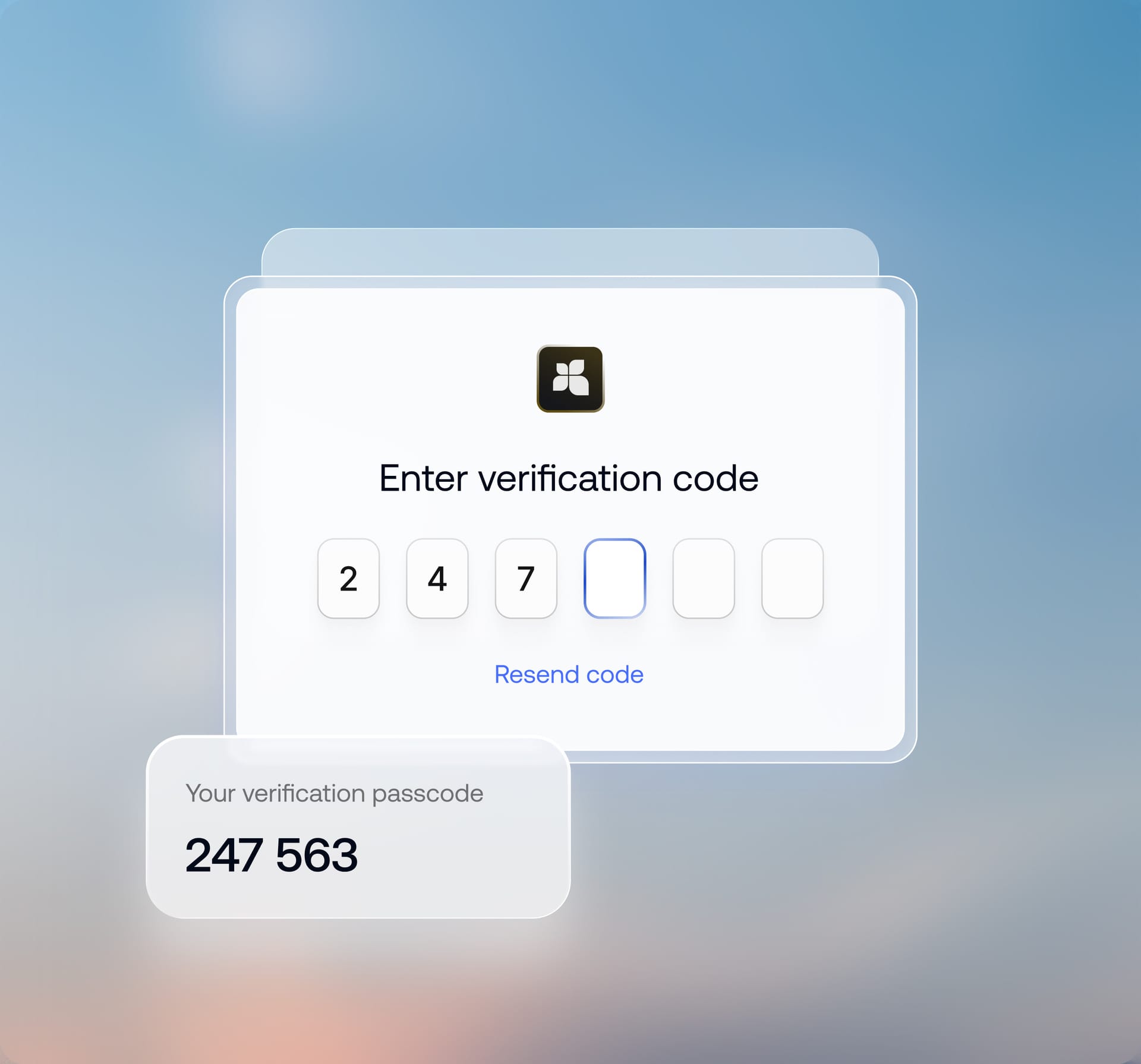 Multi-factor authentication screen with verification code, showing secure user provisioning with Hexnode UEM.