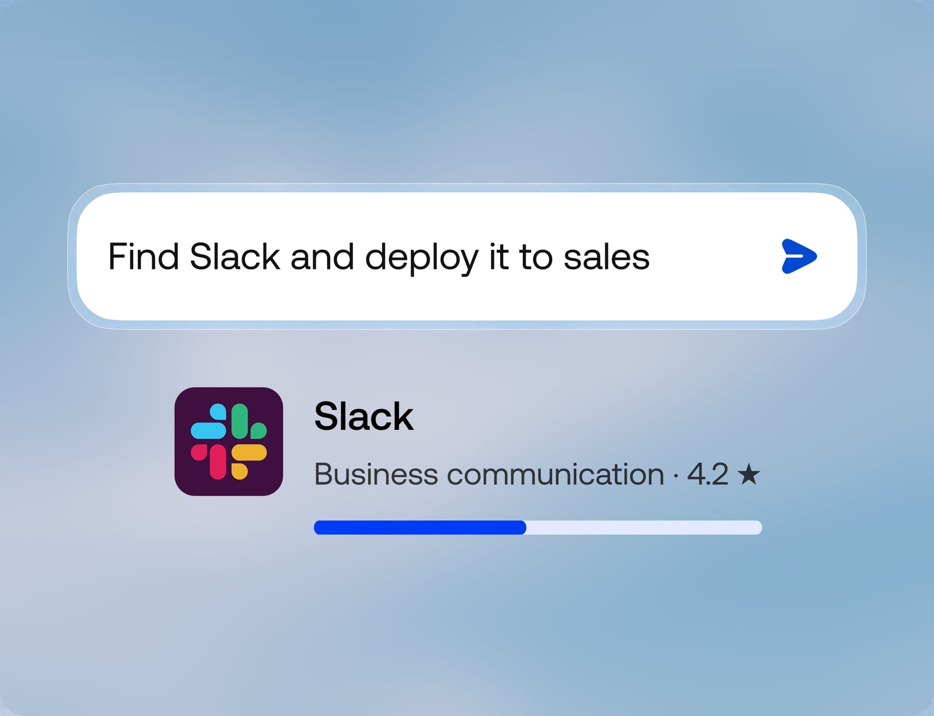 Genie AI finding the Slack app and preparing it for deployment to a selected group.