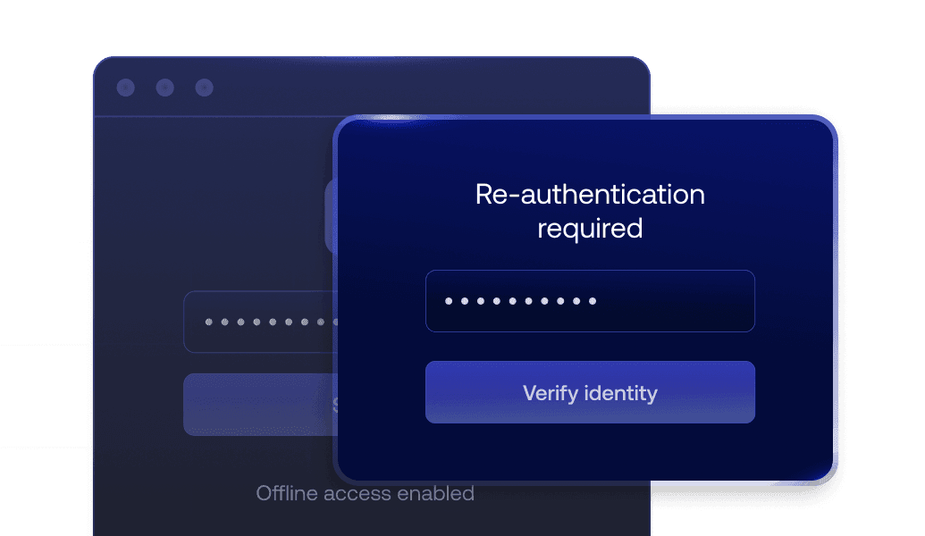 Offline access login window with re-authentication verification prompt