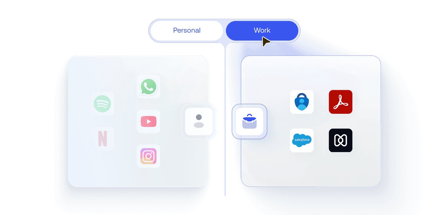 Personal device with an isolated work container protecting corporate banking data through Hexnode UEM.