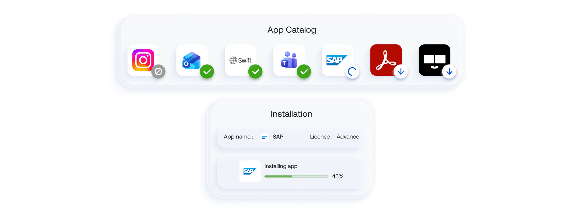 Internal banking apps and productivity tools distributed remotely to branch devices via Hexnode UEM.