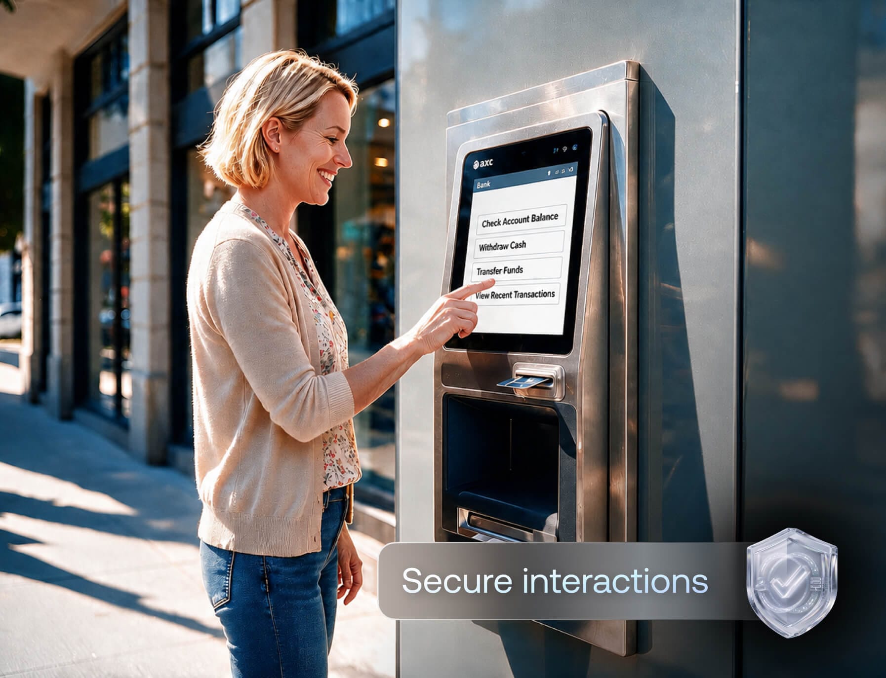 Customer-facing banking kiosk restricted to approved apps and locked against tampering by Hexnode UEM.