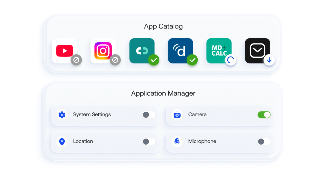 Enterprise app catalog and application manager deploying approved healthcare apps with Hexnode UEM.