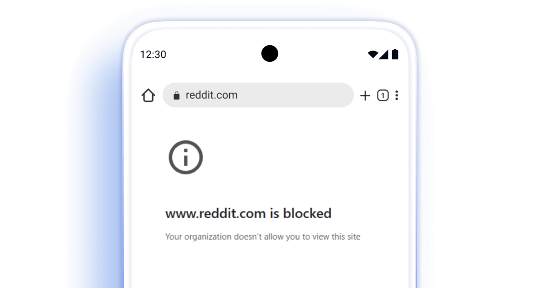 Secure browser blocking an unauthorized website while allowing clinical portal access with Hexnode UEM.