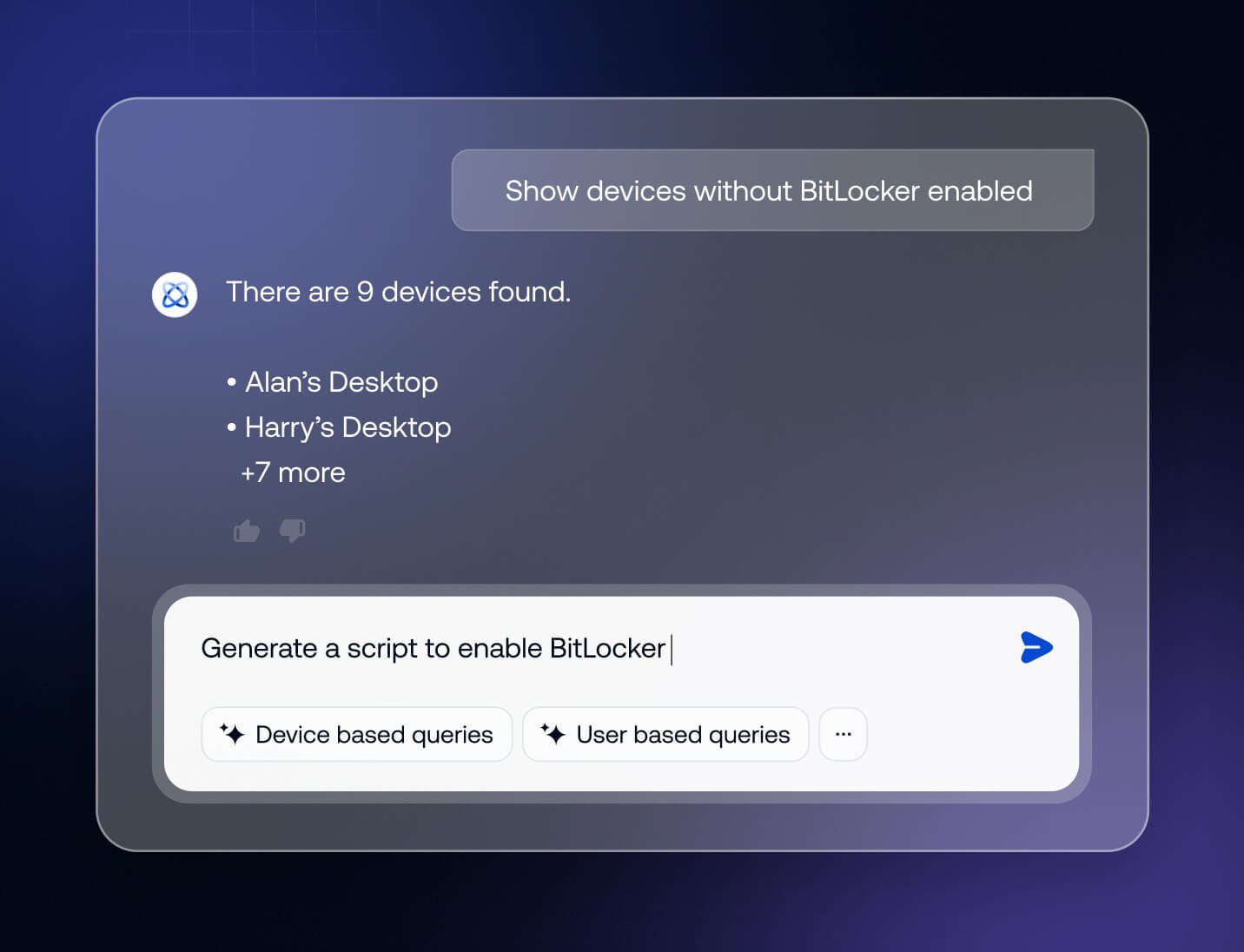 Hexnode Genie AI assistant generating scripts and insights to resolve healthcare endpoint issues.