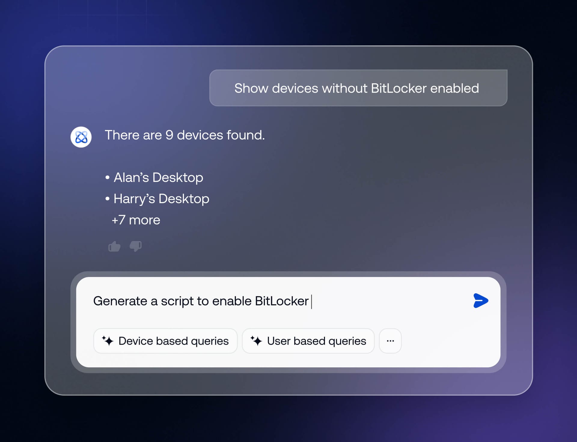 Hexnode Genie AI assistant generating scripts and insights to resolve healthcare endpoint issues.