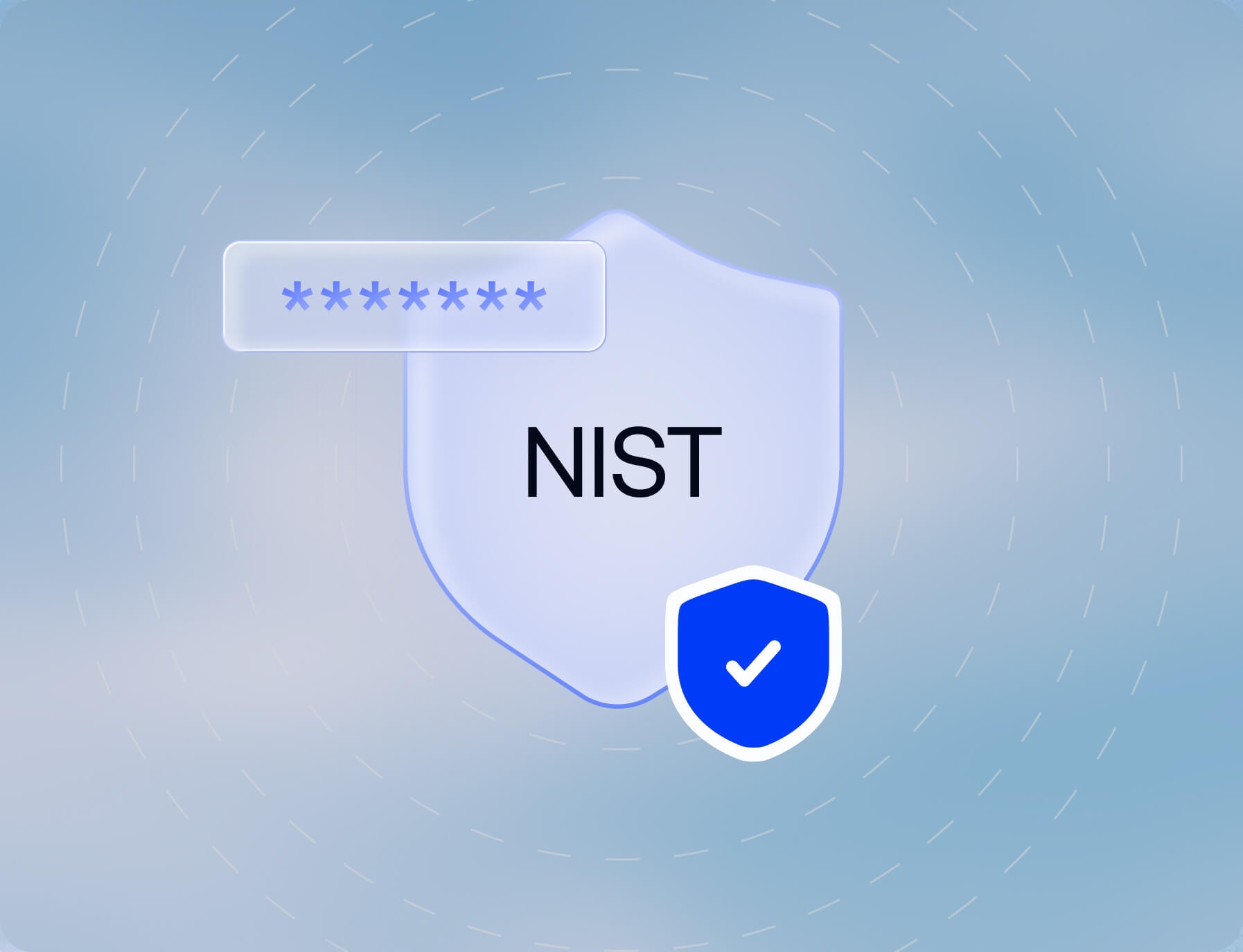 Security graphic featuring a shield and the NIST logo, representing strict, compliant password policies for administrator accounts.