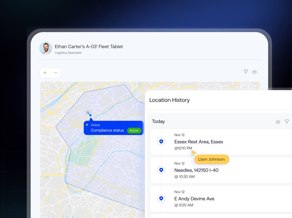 Device location tracking with map view, compliance status, and location history in UEM