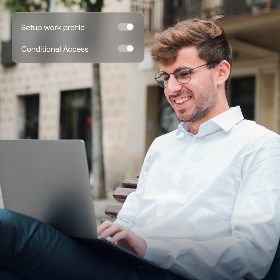 User enabling work profile and conditional access policies on laptop via UEM