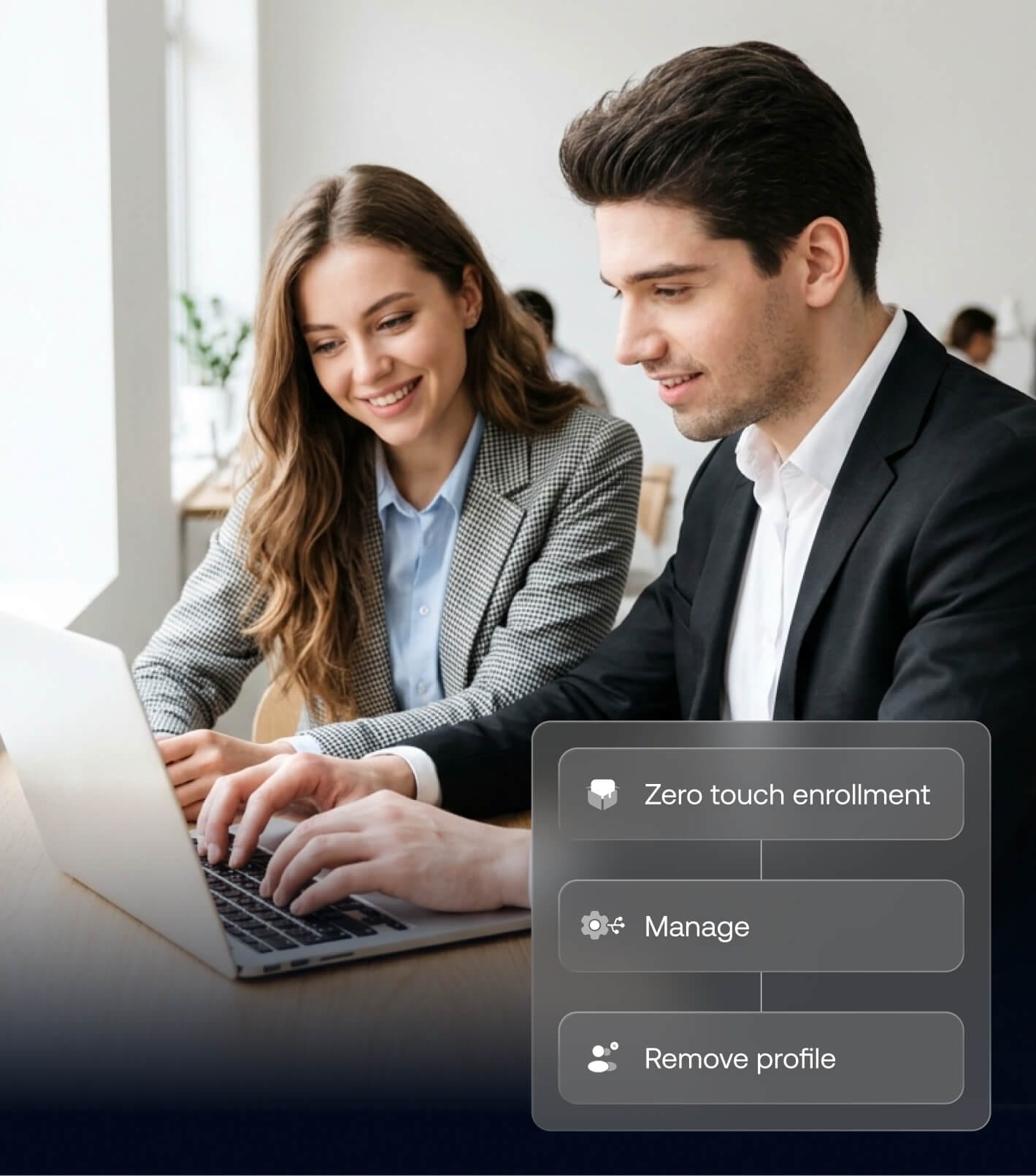 IT admins using UEM for zero-touch enrollment, device management, and profile removal