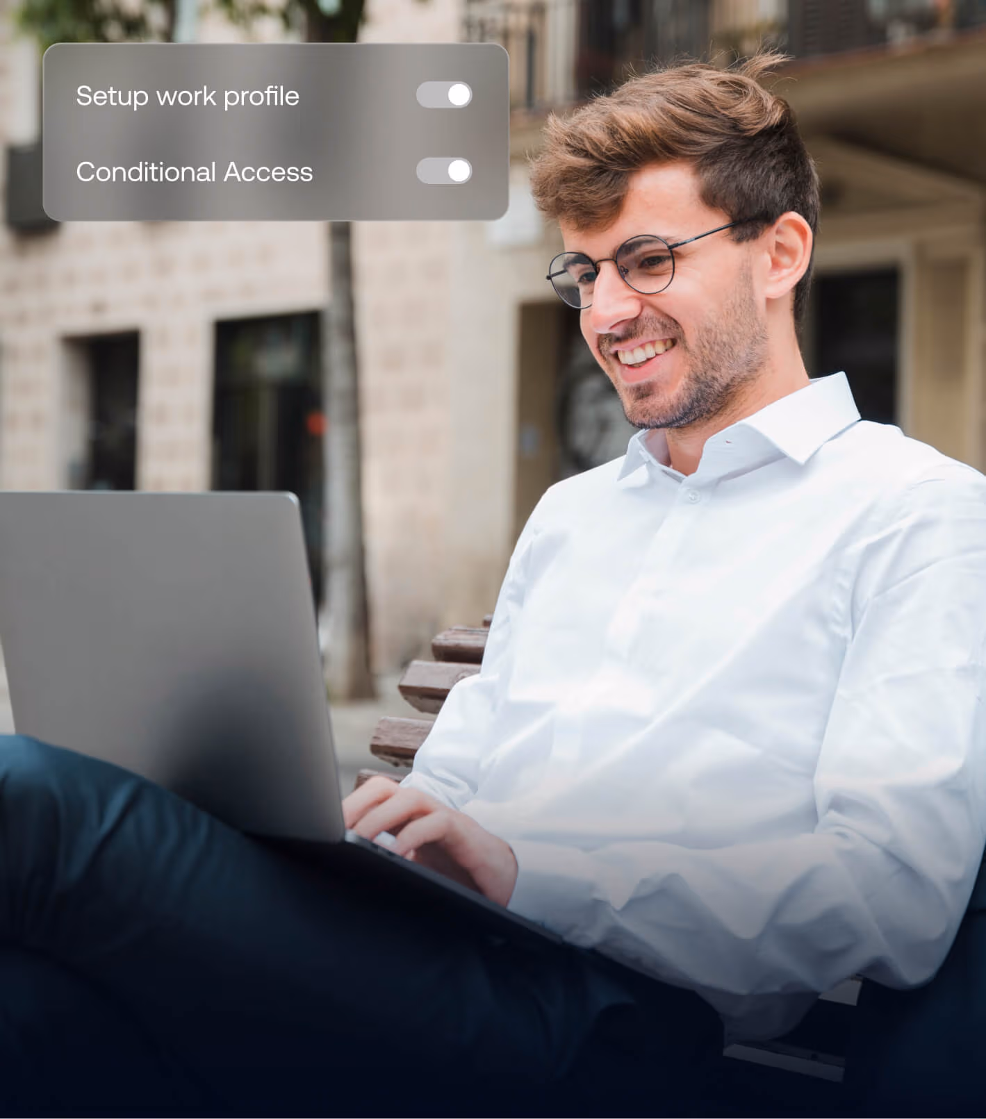 User enabling work profile and conditional access policies on laptop via UEM