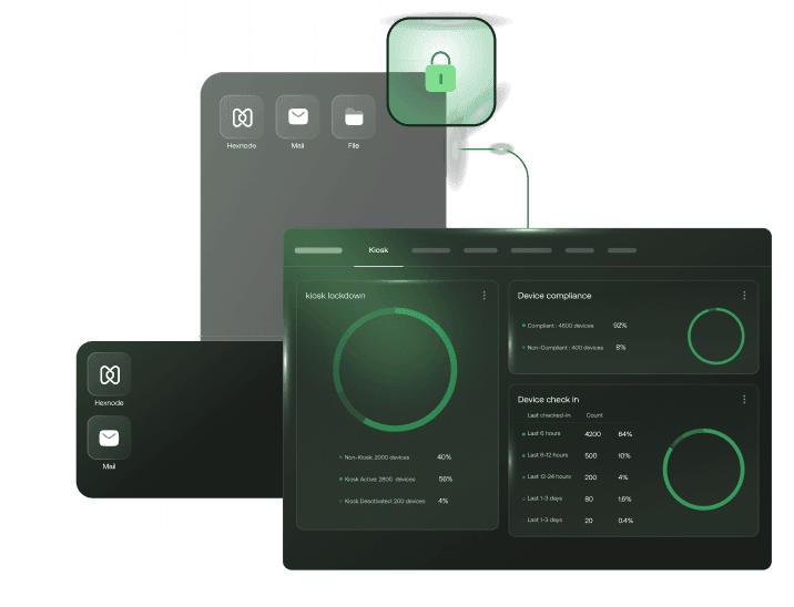 Hexnode dashboard demonstrating dedicated device setups through advanced kiosk and frontline management.