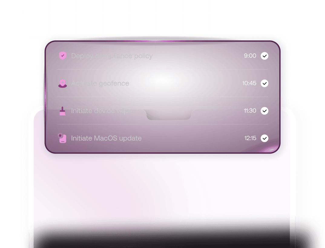 Control panel highlighting custom automations and streamlined operational workflows for device compliance.