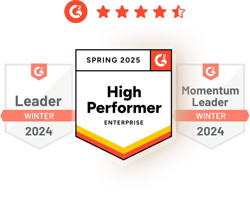 High Performer and customer satisfaction badges recognizing Hexnode's unified endpoint management platform.