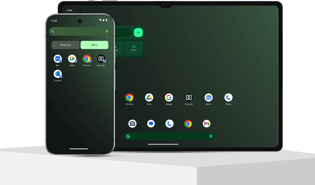 Android smartphone and tablet illustrating a holistic endpoint management platform for an entire Android fleet.