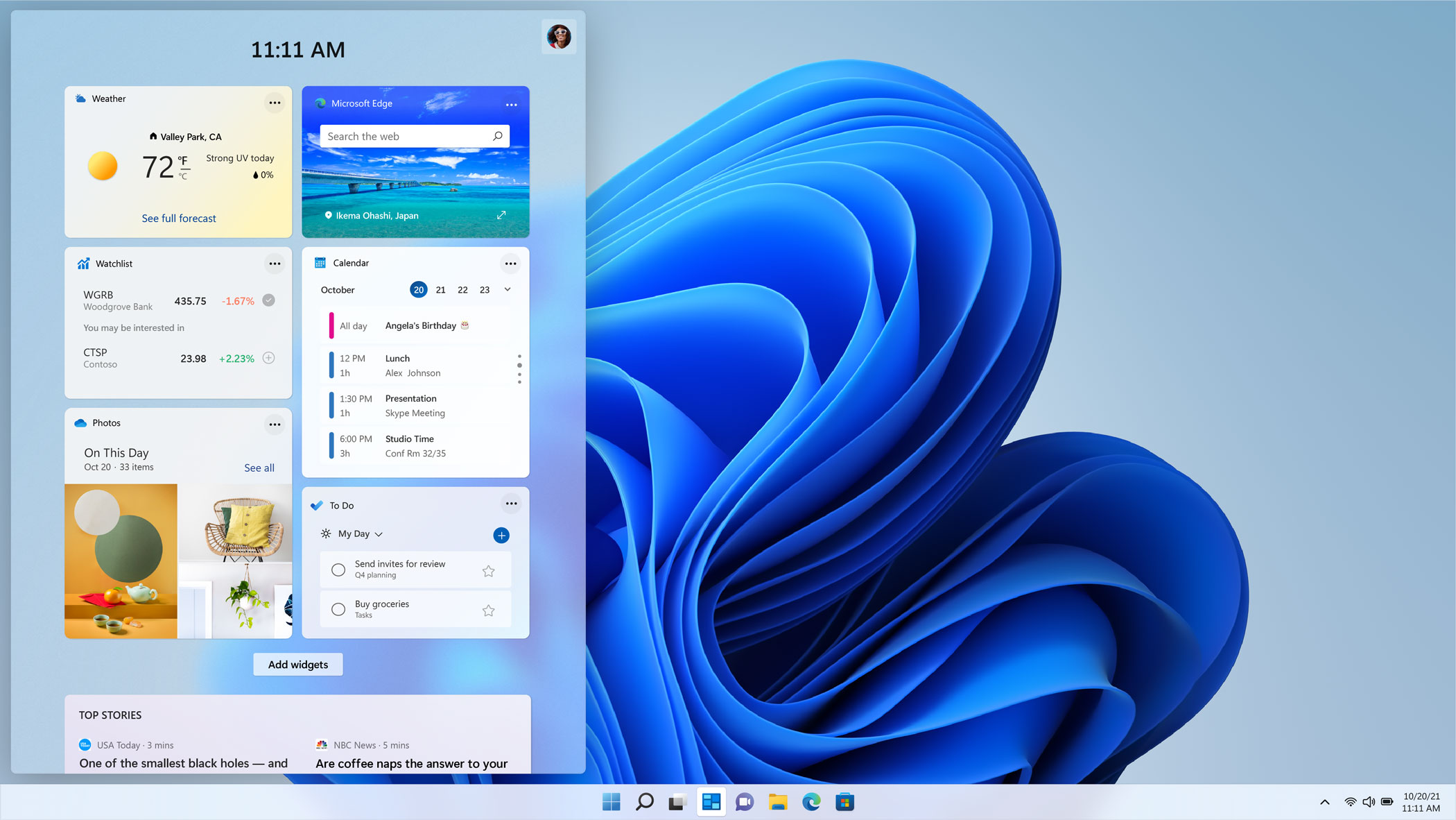 Windows 11 in business Widget screen
