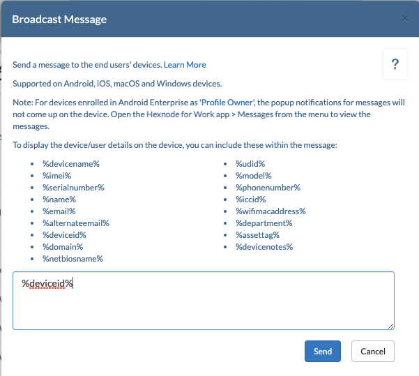 Sending device ID as a broadcast message