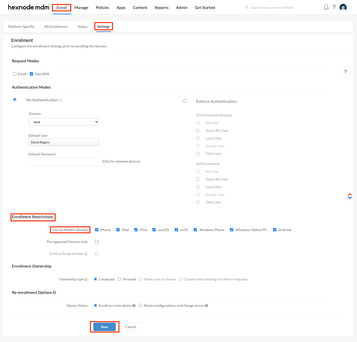 Selecting Allowed device models