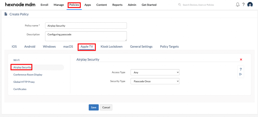 Configuring Airplay Security for Apple TV