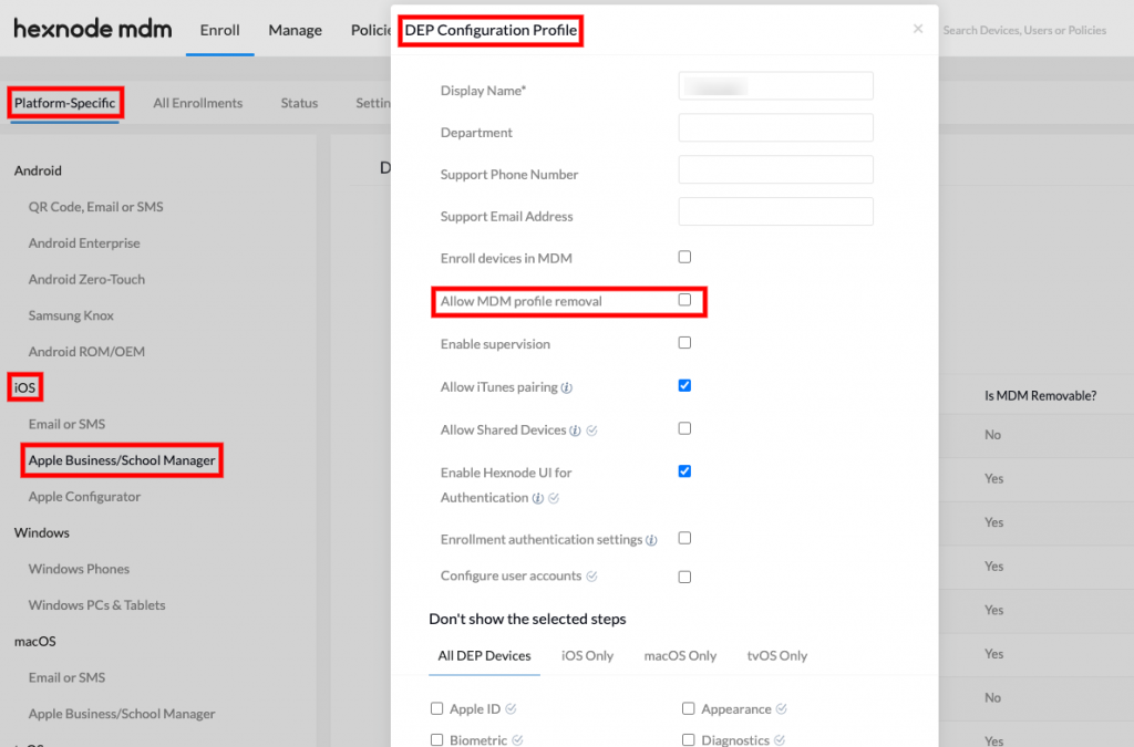 Disabling the ‘Allow MDM profile removal’ option