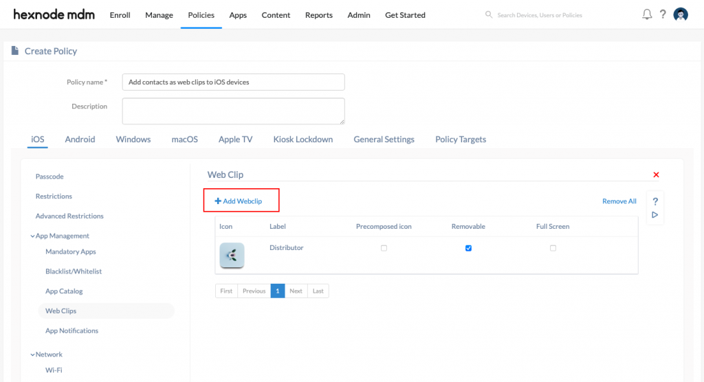 create web clips policy for iOS devices