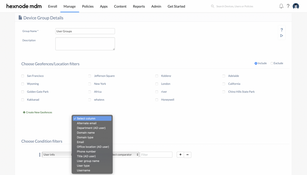 Dynamic groups based on condition filters