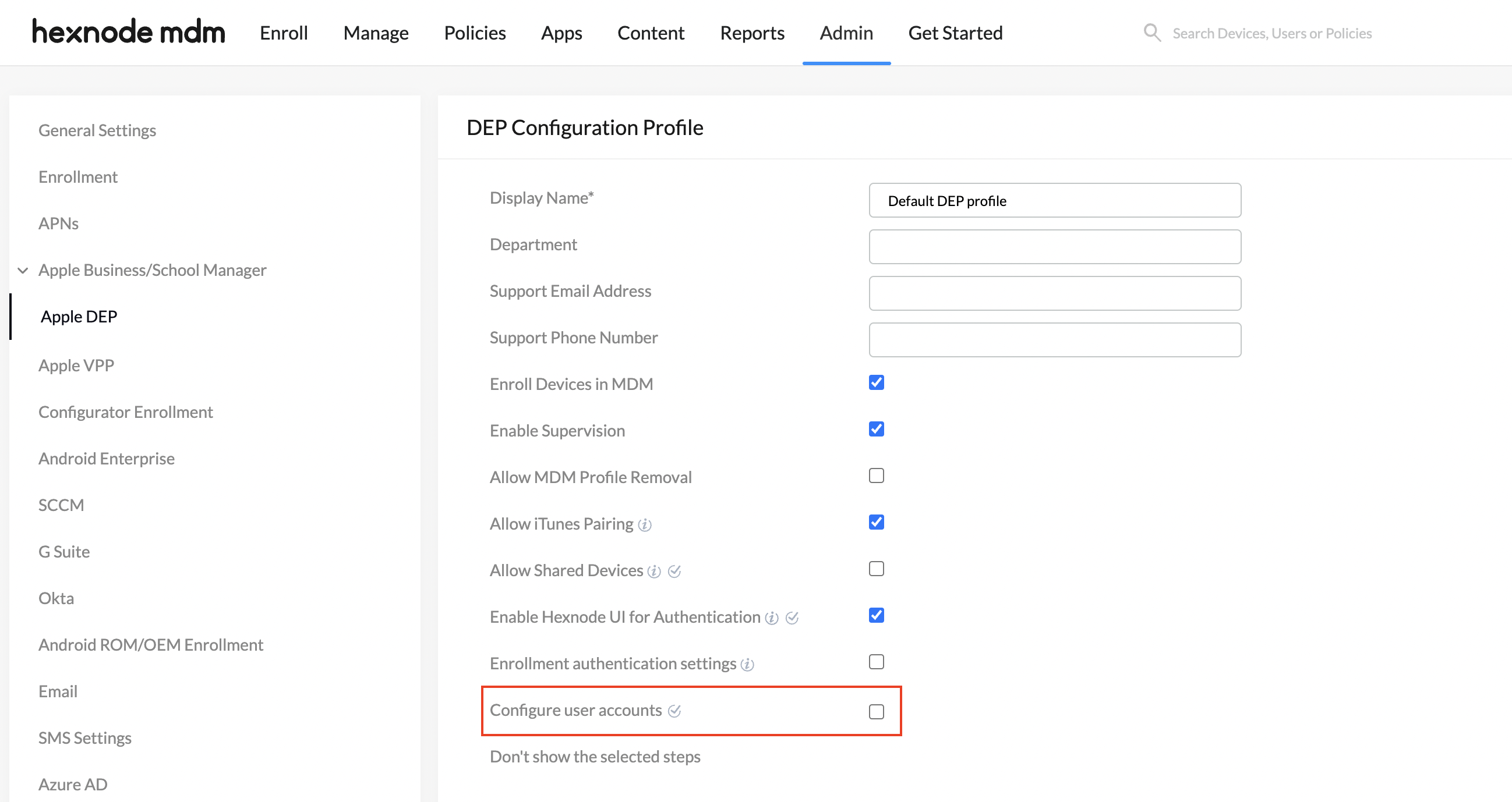 disable configure user accounts option