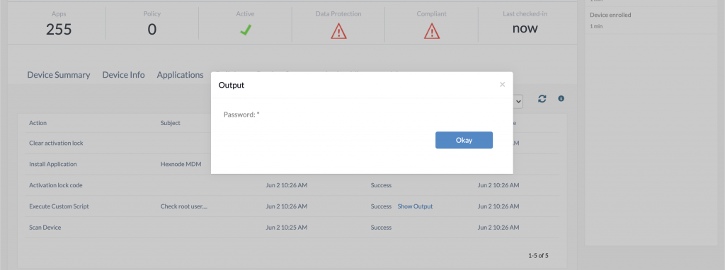 Check root user status from Hexnode portal 