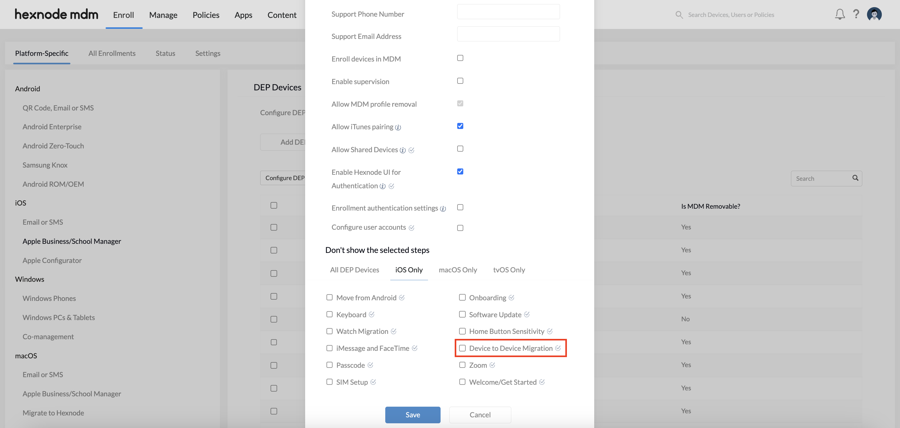 DEP configuration to skip quick start