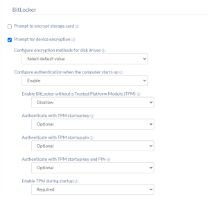 Settings configured in BitLocker policy